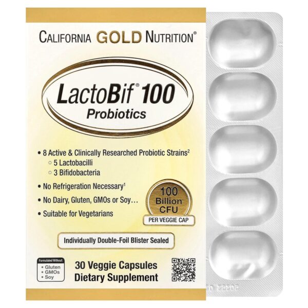 California Gold Nutrition LactoBif® 100 Probiotics, 100 Billion CFU, 30 Veggie Capsules