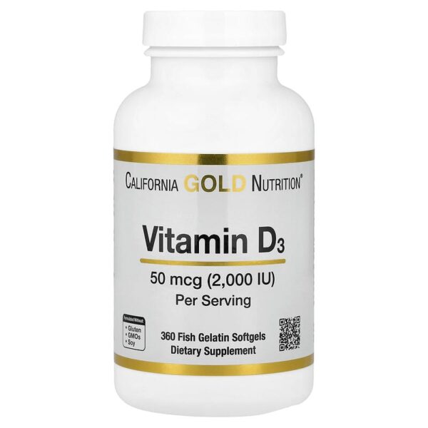 California Gold Nutrition Vitamin D3, 50 mcg (2,000 IU), 360 Fish Gelatin Softgels