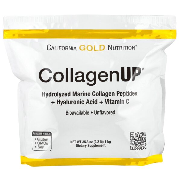 California Gold Nutrition CollagenUP®, Hydrolyzed Marine Collagen Peptides with Hyaluronic Acid and Vitamin C, Unflavored, 2.2 (1 kg)