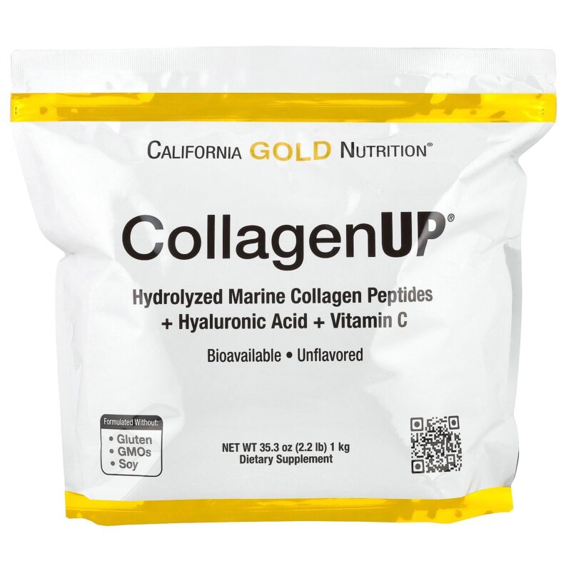 California Gold Nutrition CollagenUP®, Hydrolyzed Marine Collagen Peptides with Hyaluronic Acid and Vitamin C, Unflavored, 2.2 (1 kg)