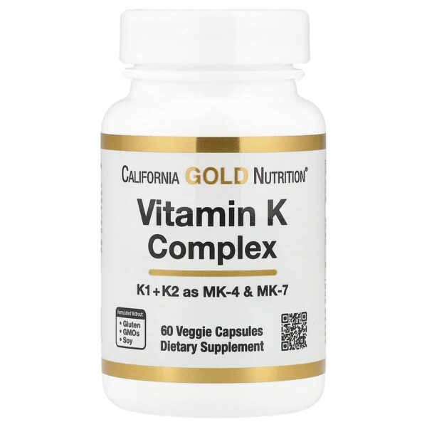 California Gold Nutrition Vitamin K, 120 mcg, 60 Veggie Capsules