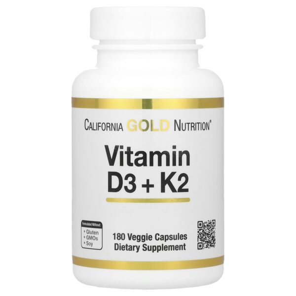 California Gold Nutrition Vitamin D3 + K2, 180 Veggie Capsules