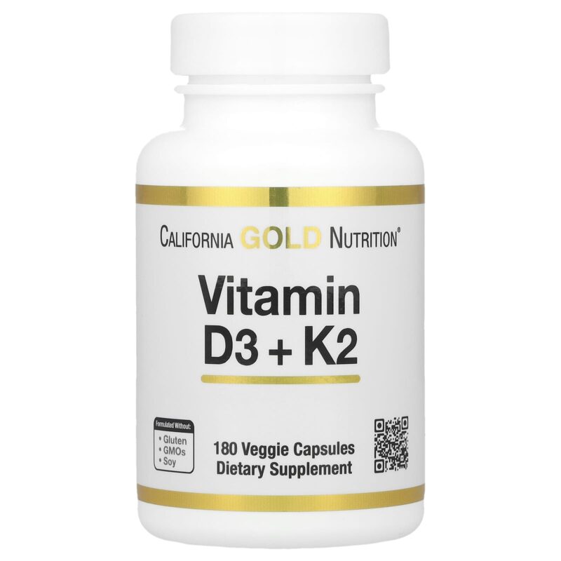 California Gold Nutrition Vitamin D3 + K2, 180 Veggie Capsules