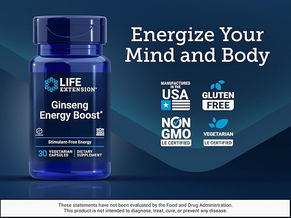 Life Extension Ginseng Energy Boost 30 vegetarian capsules