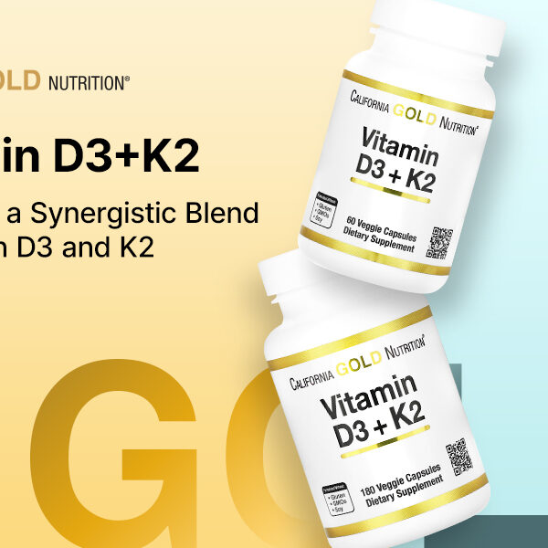 California Gold Nutrition Vitamin D3 + K2, 60 Veggie Capsules