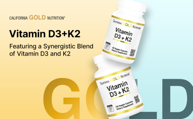 California Gold Nutrition Vitamin D3 + K2, 60 Veggie Capsules