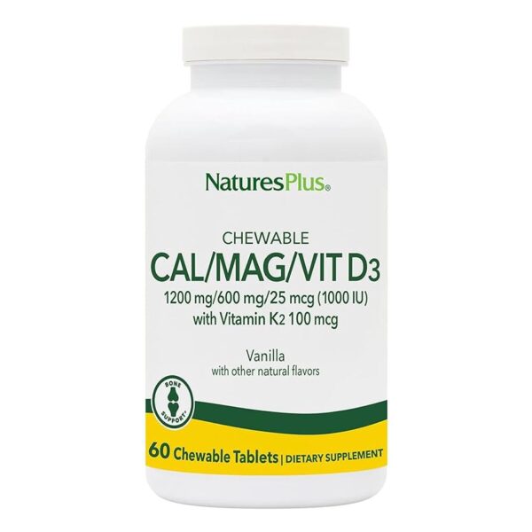 Natures Plus CAL/MAG/D3 & K2 VANILLA CHEW 60