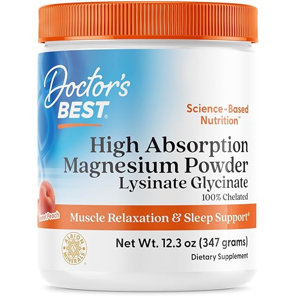 Doctor's Best Hi Abs Magnesium Powder Lysinate Glycinate, Peach Flavor