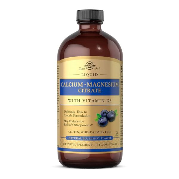 Solgar Liquid Calcium Magnesium Citrate with Vitamin D3 - Natural Blueberry Flavor