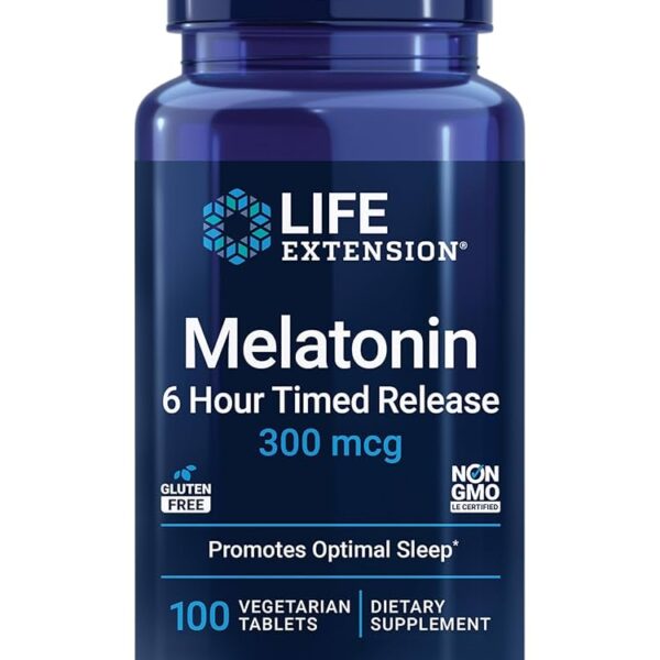 Life Extension Melatonin 6 Hour Timed Release 300 mcg, 100 vegetarian tablets