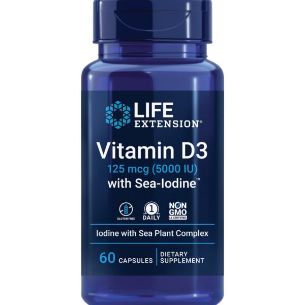 Life Extension Vitamin D3 with Sea-Iodine™ 125 mcg (5000 IU), 60 capsules