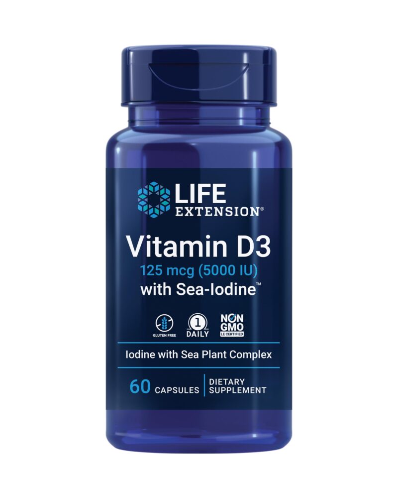 Life Extension Vitamin D3 with Sea-Iodine™ 125 mcg (5000 IU), 60 capsules