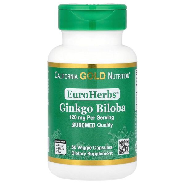 California Gold Nutrition EuroHerbs™, Ginkgo Biloba Extract, Euromed Quality, 120 mg, 60 Veggie Capsules