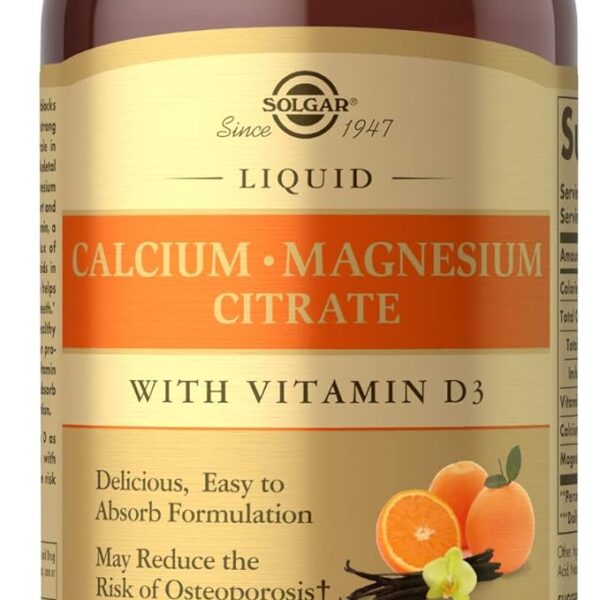 Solgar Liquid Calcium Magnesium Citrate with Vitamin D3 - Natural Orange-Vanilla Flavor