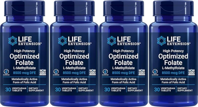 Life Extension High Potency Optimized Folate 8500 mcg DFE, 30 vegetarian tablets