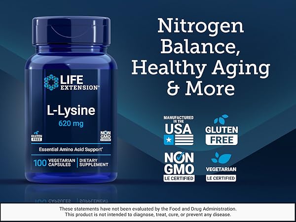 Life Extension L-Lysine 620 mg, 100 vegetarian capsules